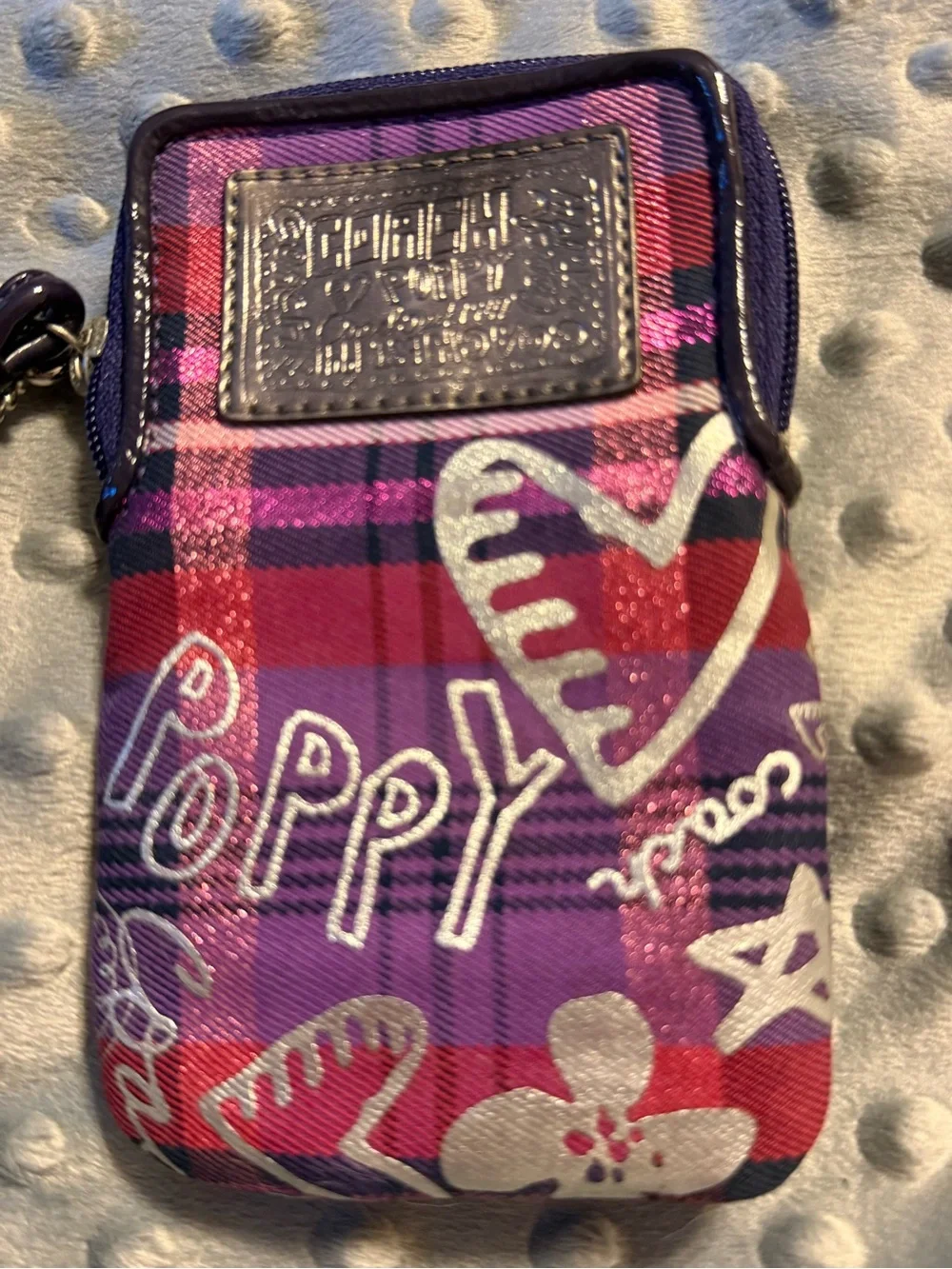 Coach Purple Plaid Poppy Wristlet iPod/Phone Case with Strap